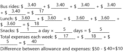 Texas Go Math Grade 4 Lesson 18.4 Answer Key Budget a Weekly Allowance q1.1